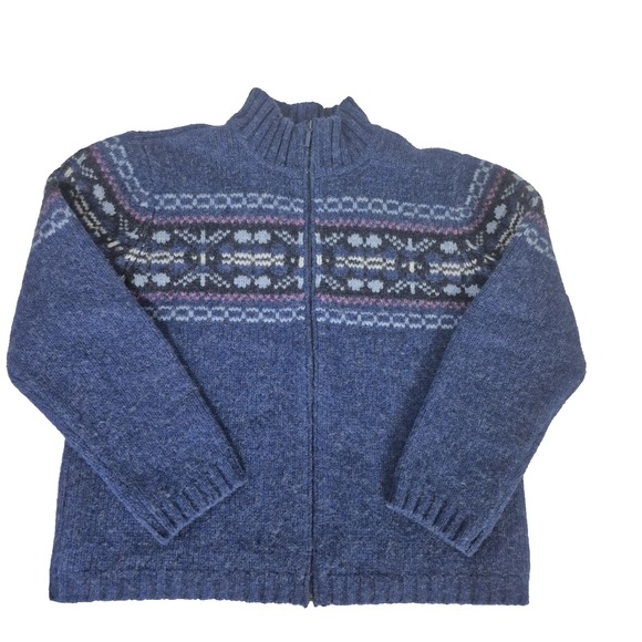 Talbots Sweaters - Talbots Sweater Womens M Blue Fair Isle‎ 100% Wool Cardigan Full Zip Vintage